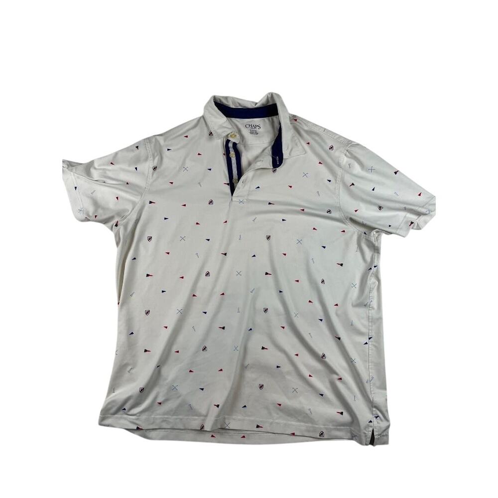 CHAPS Golf Polo Shirt Mens XL White golf flag/clubs  Short Sleeve Activewear
